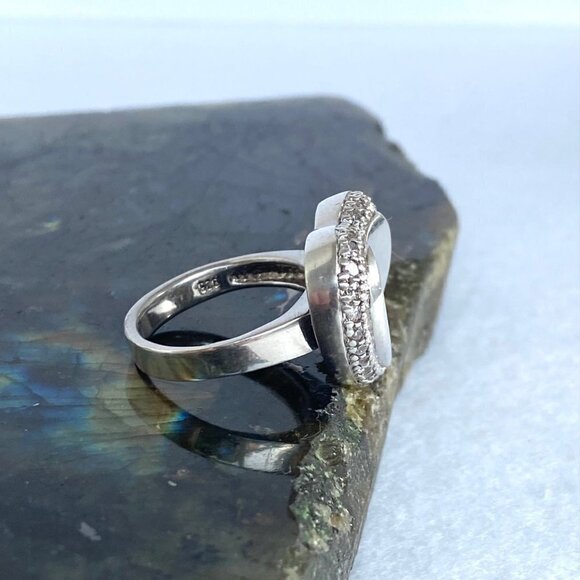 Sterling Silver 925 Cubic Zirconia Polished Modernist Asymmetric Heart Ring 6.75 - Picture 16 of 16